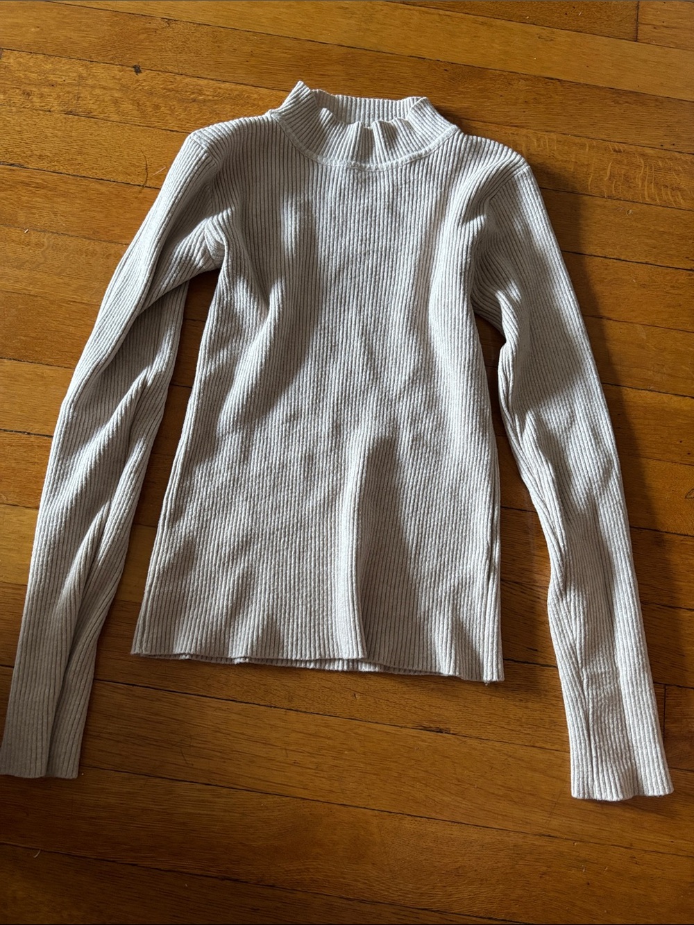 Ribbed Mock Neck Long Sleeve Top - Light Beige